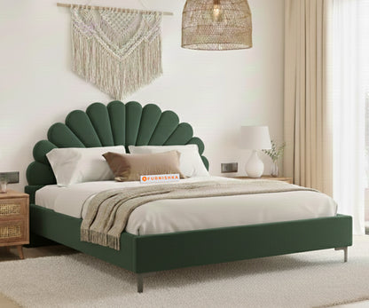 Satin Fabric bed With Upholstered headboard Non Storage Pine Green - King Size - Furnishka