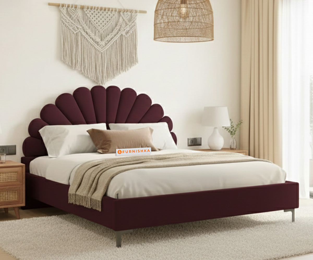 Satin Fabric bed With Upholstered headboard Non Storage Red Wine - King Size - Furnishka