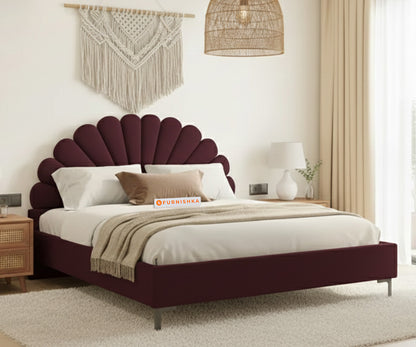 Satin Fabric bed With Upholstered headboard Non Storage Red Wine - King Size - Furnishka