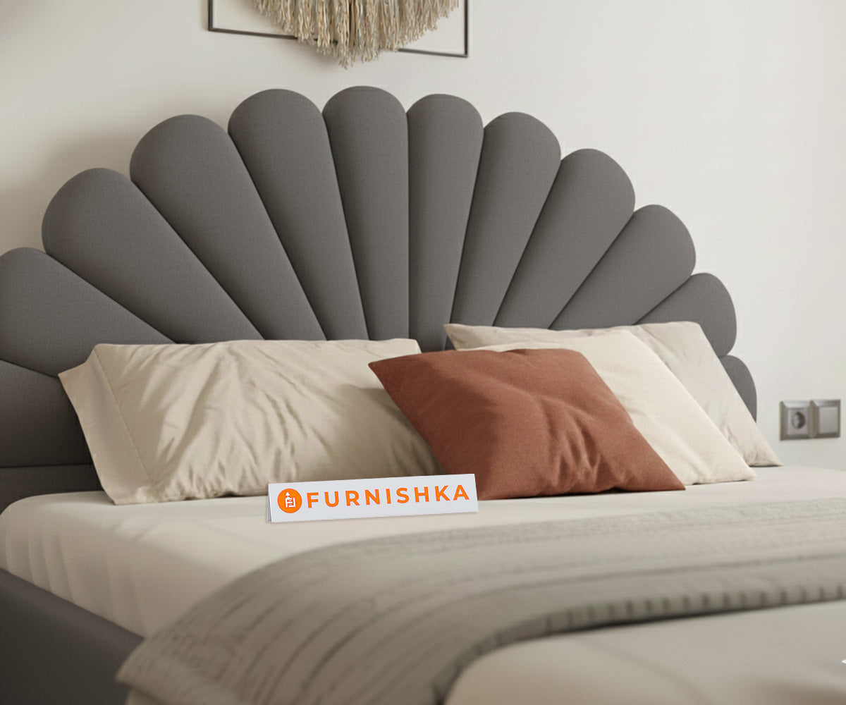Satin Fabric bed With Upholstered headboard Non Storage Space Grey - King Size - Furnishka