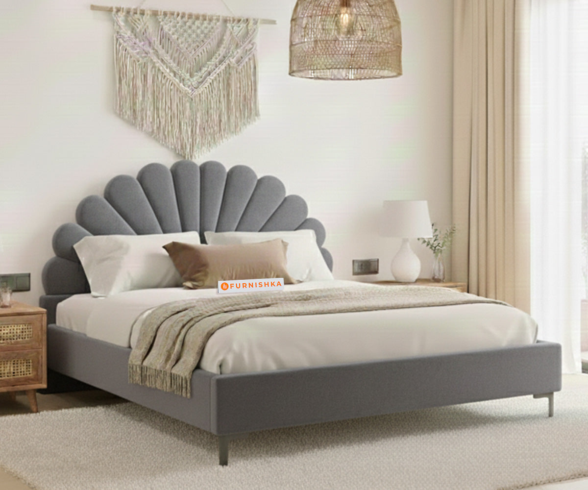 Satin Fabric bed With Upholstered headboard Non Storage Space Grey - Queen Size - Furnishka