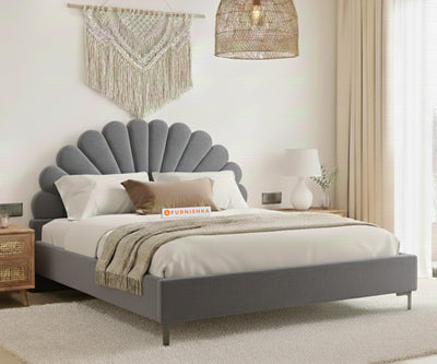 Satin Fabric bed With Upholstered headboard Non Storage Space Grey - Queen Size
