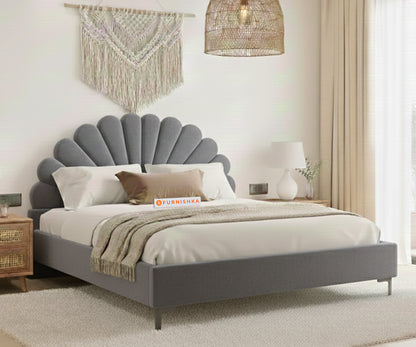 Satin Fabric bed With Upholstered headboard Non Storage Space Grey - Queen Size - Furnishka