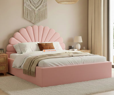 Satin Fabric bed with Uphold Hydraulic Storage Flamingo Pink - King Size