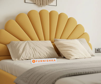 Satin Fabric bed with Uphold Hydraulic Storage Mustard Yellow - Queen Size - Furnishka