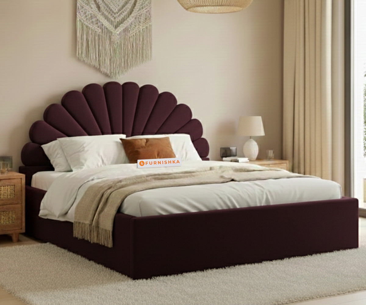 Satin Fabric bed with Uphold Hydraulic Storage Red Wine - Queen Size - Furnishka
