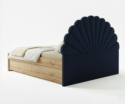 Satin Real Teak wood Hydraulic Bed King Size - Persian Blue - Furnishka 