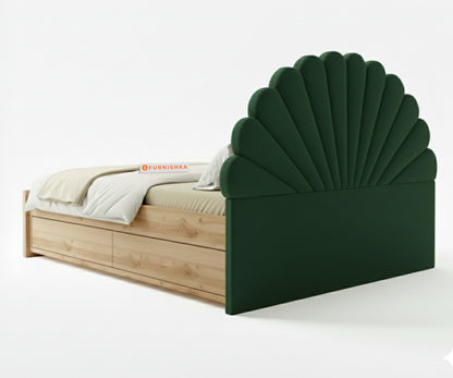 Satin Real Teak wood Hydraulic Bed King Size - Pine Green - Furnishka 