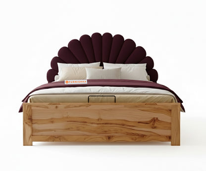 Satin Real Teak wood Hydraulic Bed King Size - Red Wine - Furnishka 