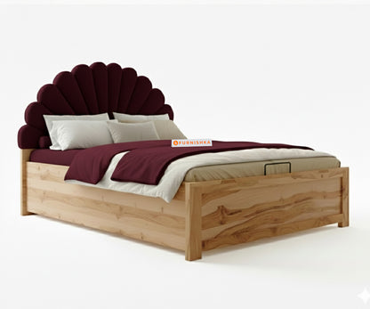 Satin Real Teak wood Hydraulic Bed King Size - Red Wine - Furnishka 