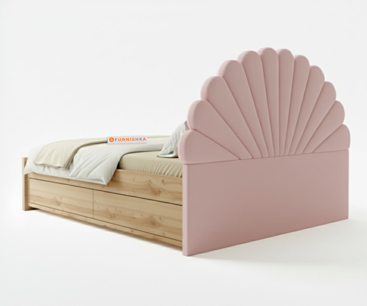 Satin Real Teak wood Hydraulic Bed Queen Size - Flamingo Pink - Furnishka 