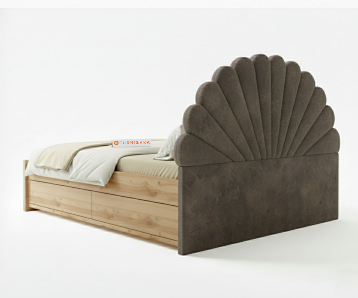 Satin Real Teak wood Hydraulic Bed Queen Size - Space Grey - Furnishka 