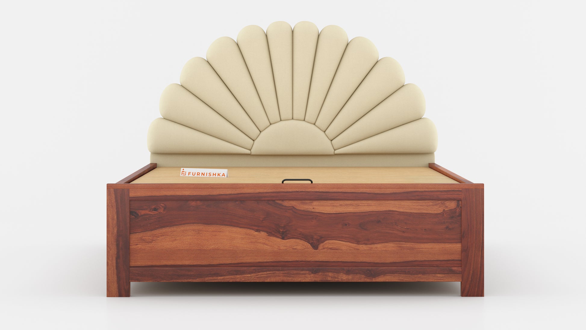 Satin Sheesham Wood bed with Upholstered headboard Hydraulic Storage Queen Size - Furnishka 