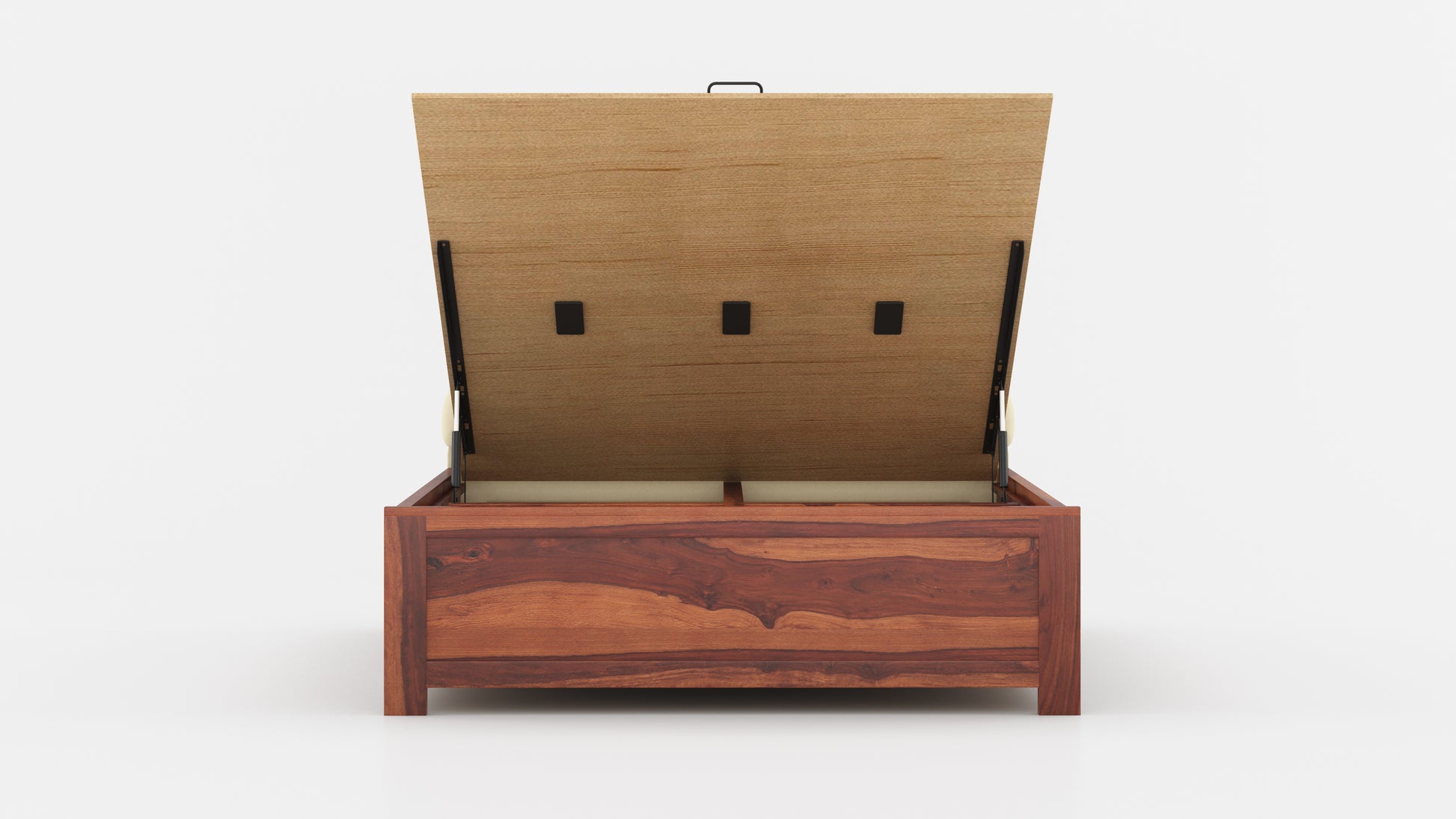 Satin Sheesham Wood bed with Upholstered headboard Hydraulic Storage Queen Size - Furnishka 