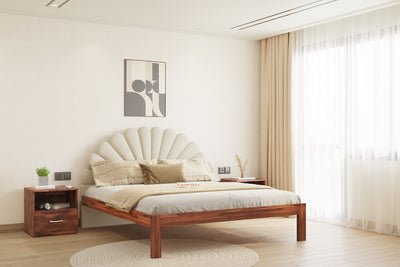 Satin Sheesham Wood bed with Upholstered headboard Non Storage King Size