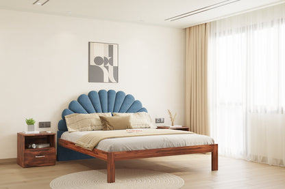 Satin Sheesham Wood bed with Upholstered headboard Non Storage King Size - Furnishka 