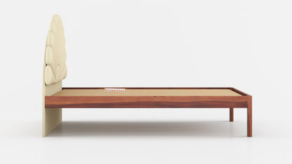 Satin Sheesham Wood bed with Upholstered headboard Non Storage King Size - Furnishka 