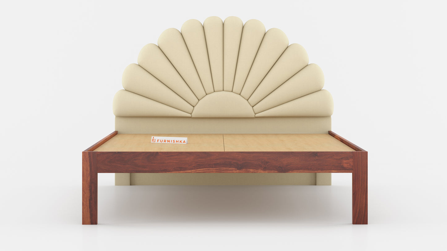 Satin Sheesham Wood bed with Upholstered headboard Non Storage King Size - Furnishka 