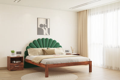 Satin Sheesham Wood bed with Upholstered headboard Non Storage King Size