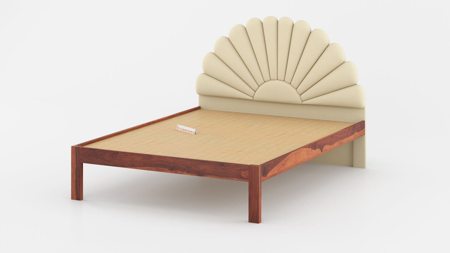 Satin Sheesham Wood bed with Upholstered headboard Non Storage Queen Size - Furnishka 