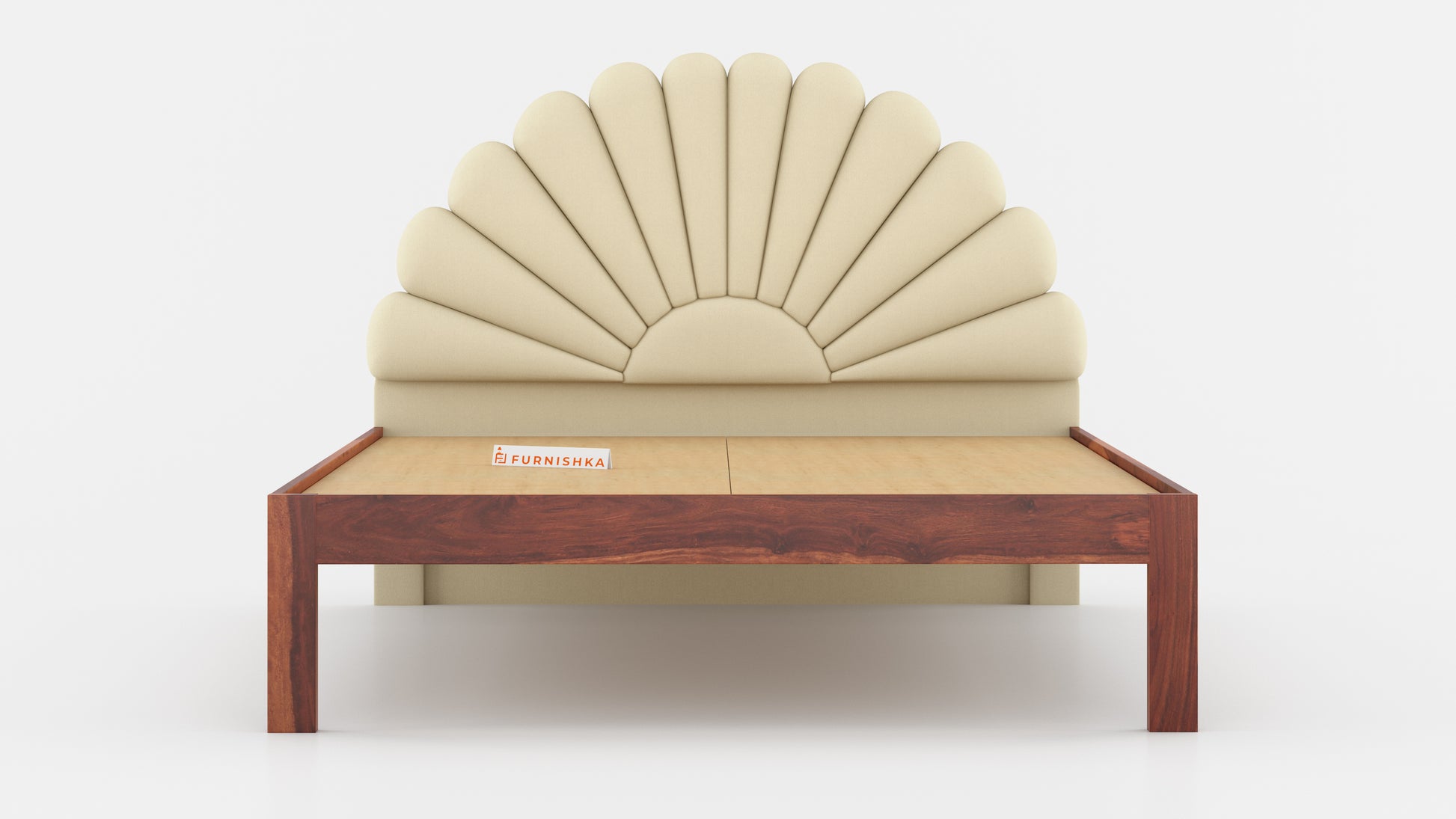 Satin Sheesham Wood bed with Upholstered headboard Non Storage Queen Size - Furnishka 