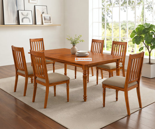 Sattva Teak Wood 6 Seater Dining Set - Furnishka