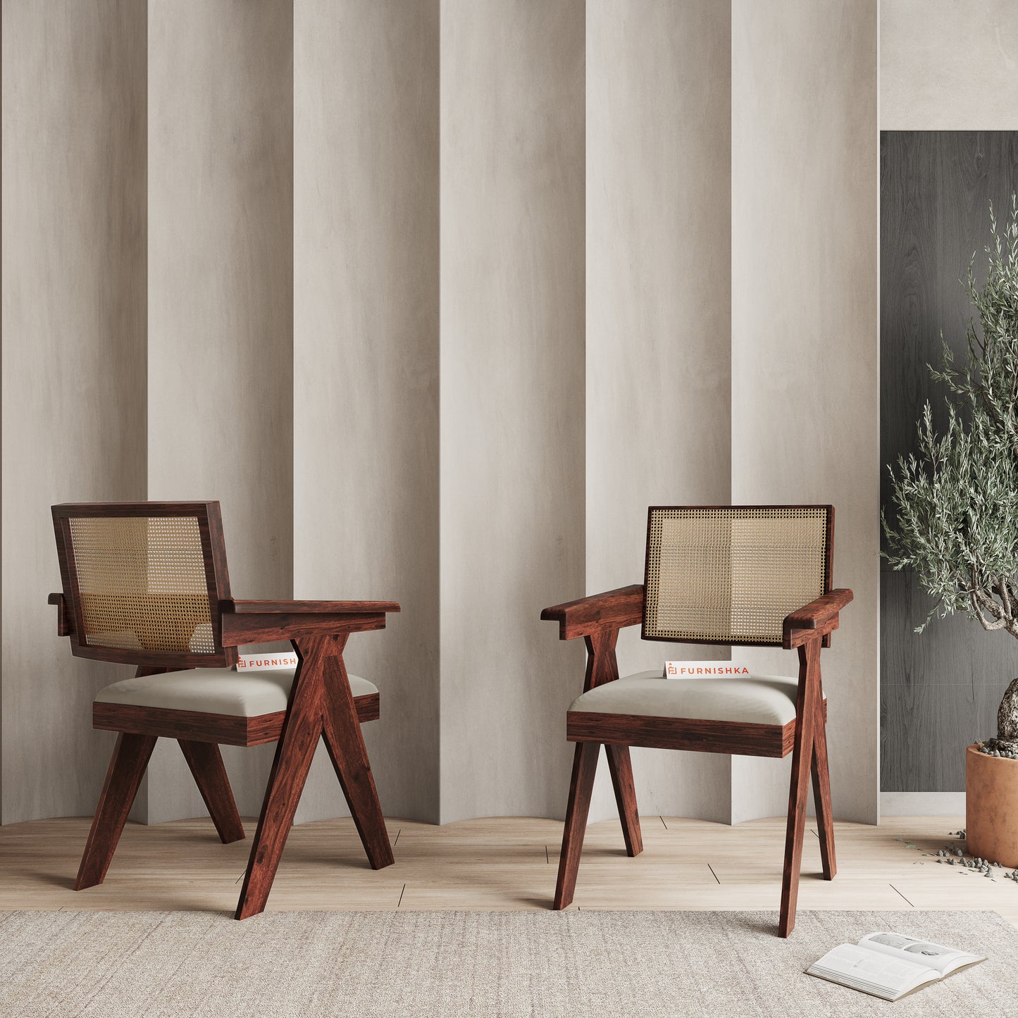 Serena Cane Sheesham Dining Chair Light Beige - Furnishka 