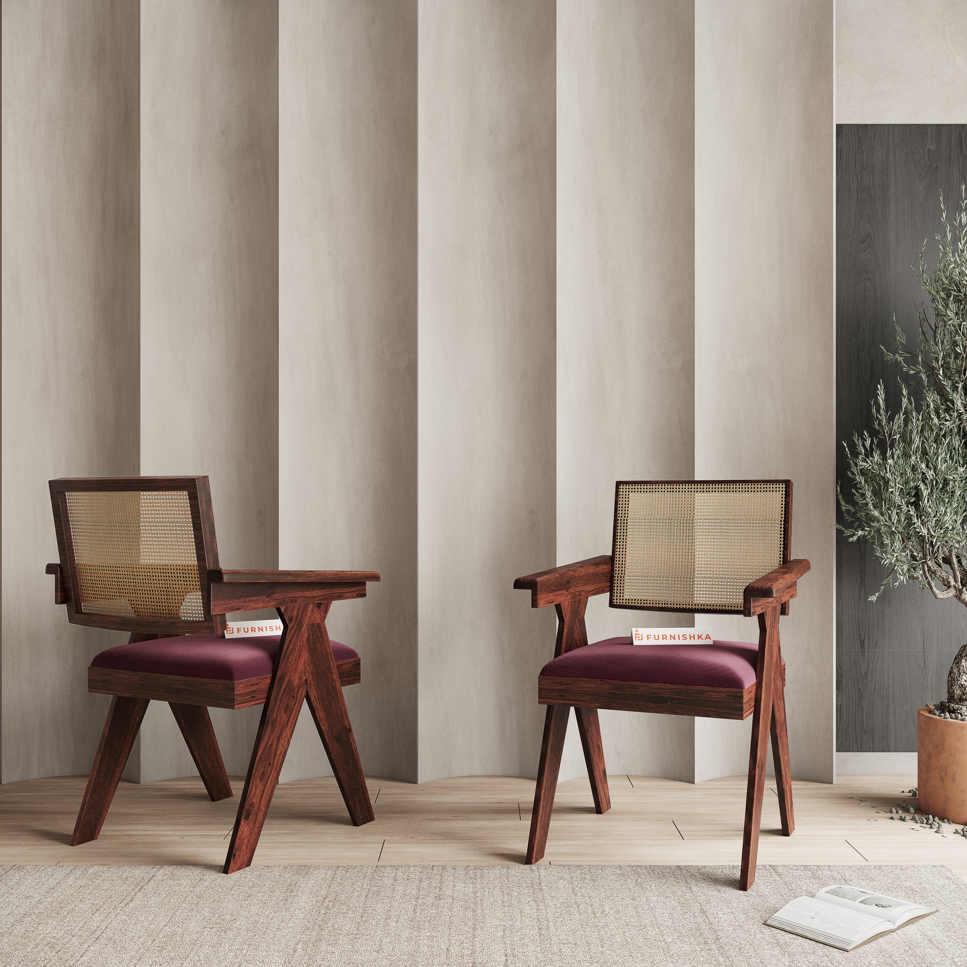 Serena Cane Sheesham Dining Chair Red Wine - Furnishka 