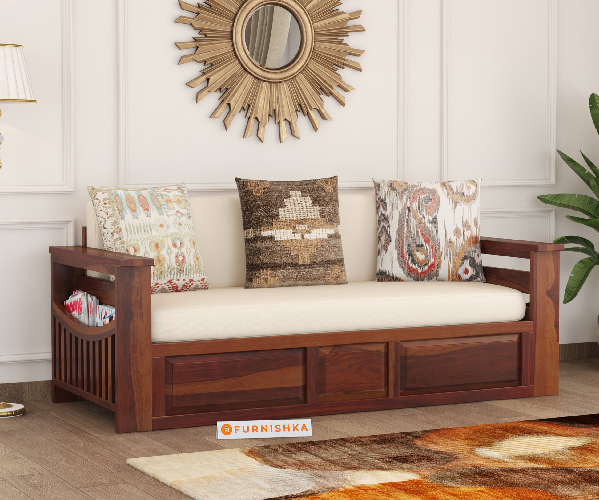 Sereta Sheesham Wood Sofa Cum Bed King size - Furnishka 