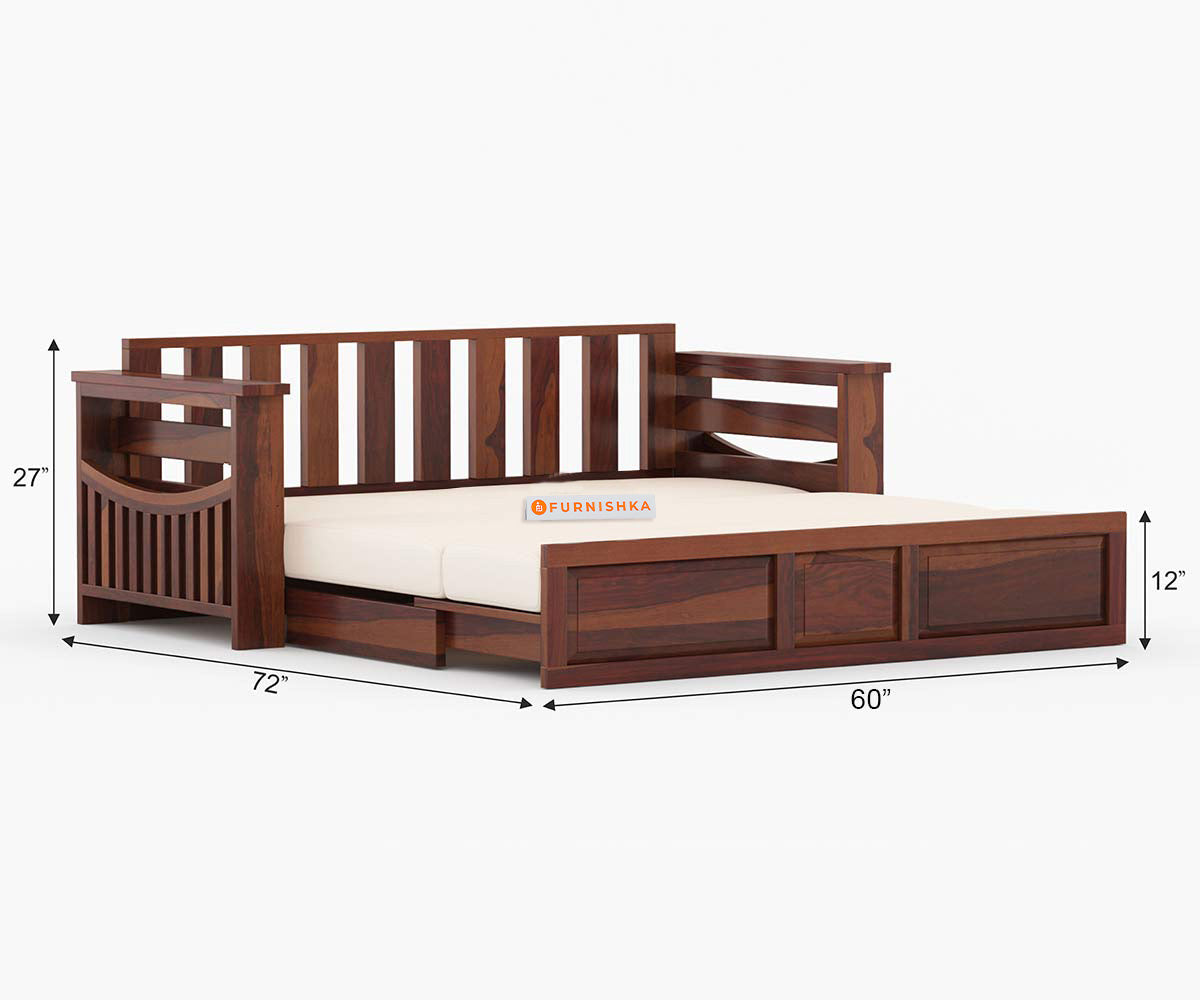 Sereta Sheesham Wood Sofa Cum Bed Queen size - Furnishka 