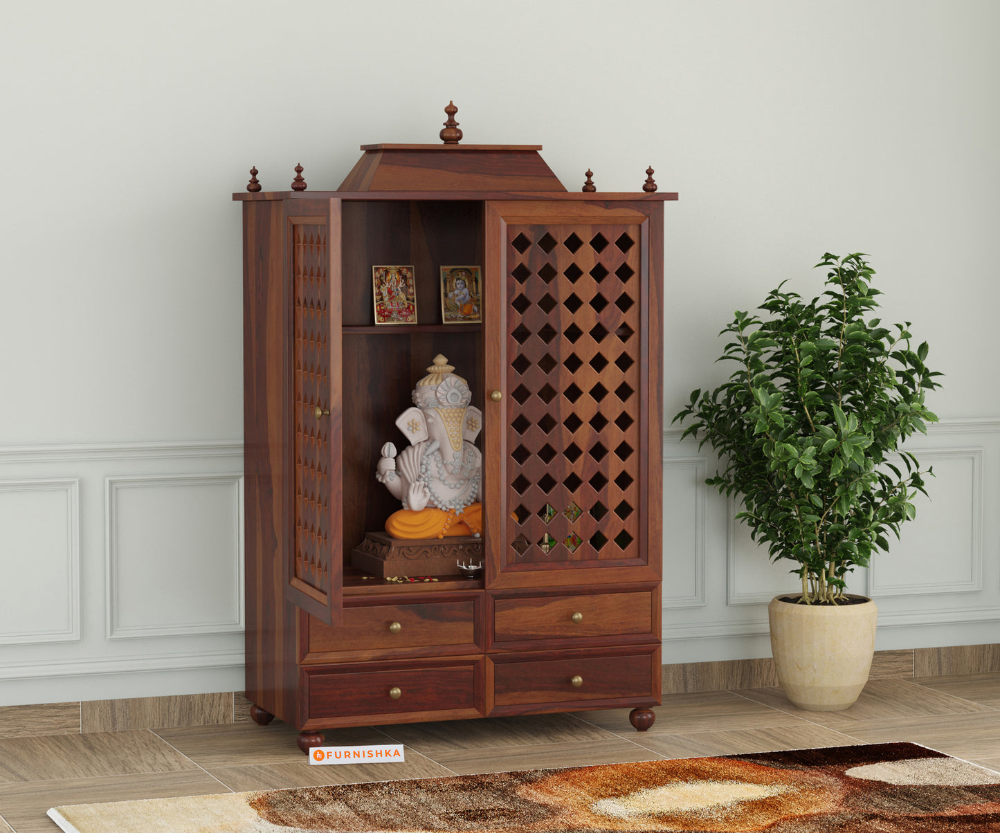 Shree Sheesham Wood Home Temple (Brown Finish)