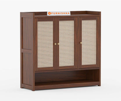 Simon Acacia Wood Cane Shoe Rack - Furnishka 