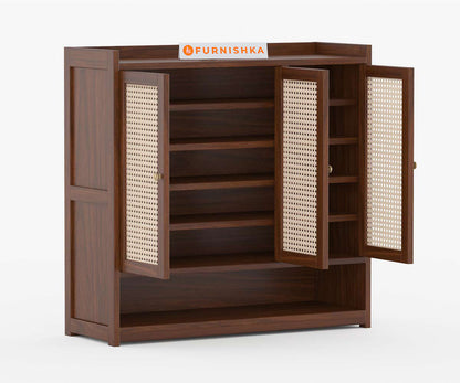 Simon Acacia Wood Cane Shoe Rack - Furnishka 
