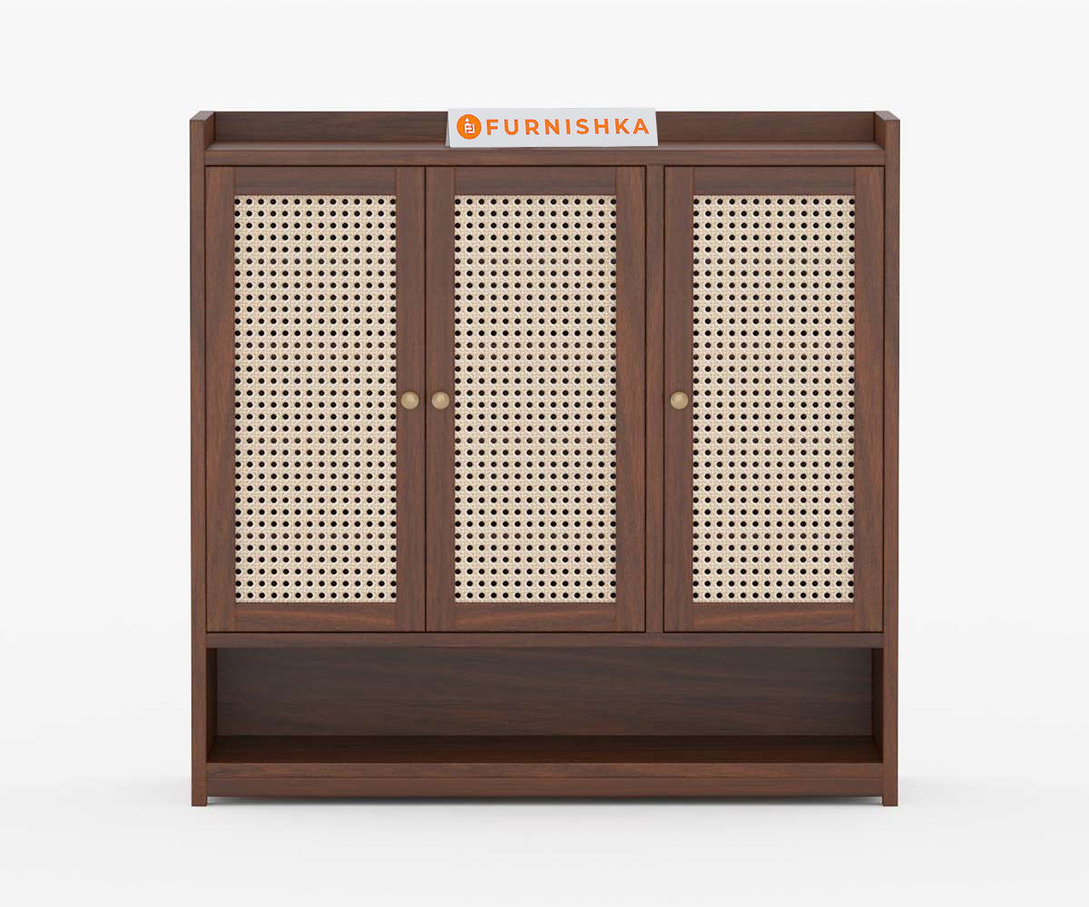 Simon Acacia Wood Cane Shoe Rack - Furnishka 