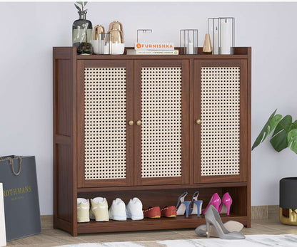 Simon Acacia Wood Cane Shoe Rack - Furnishka 