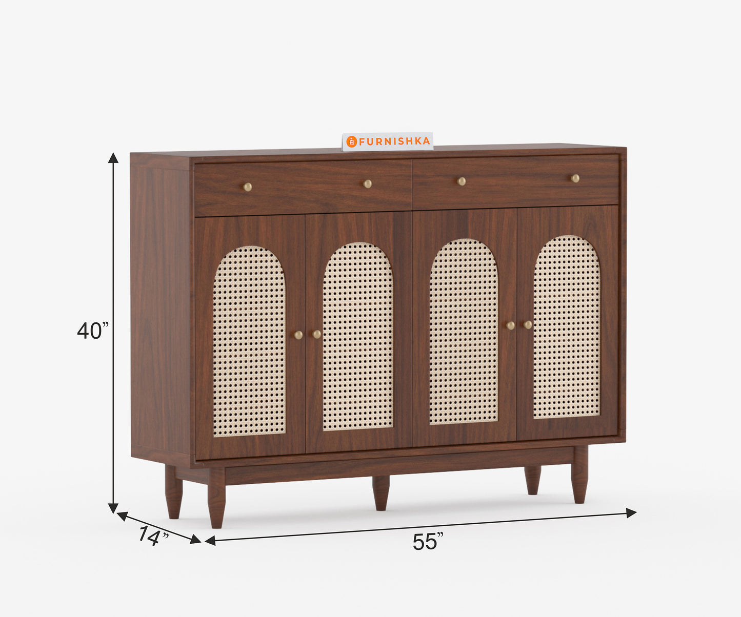 Smith Acacia Wood Four Door Cane Chest of Drawers - Furnishka 