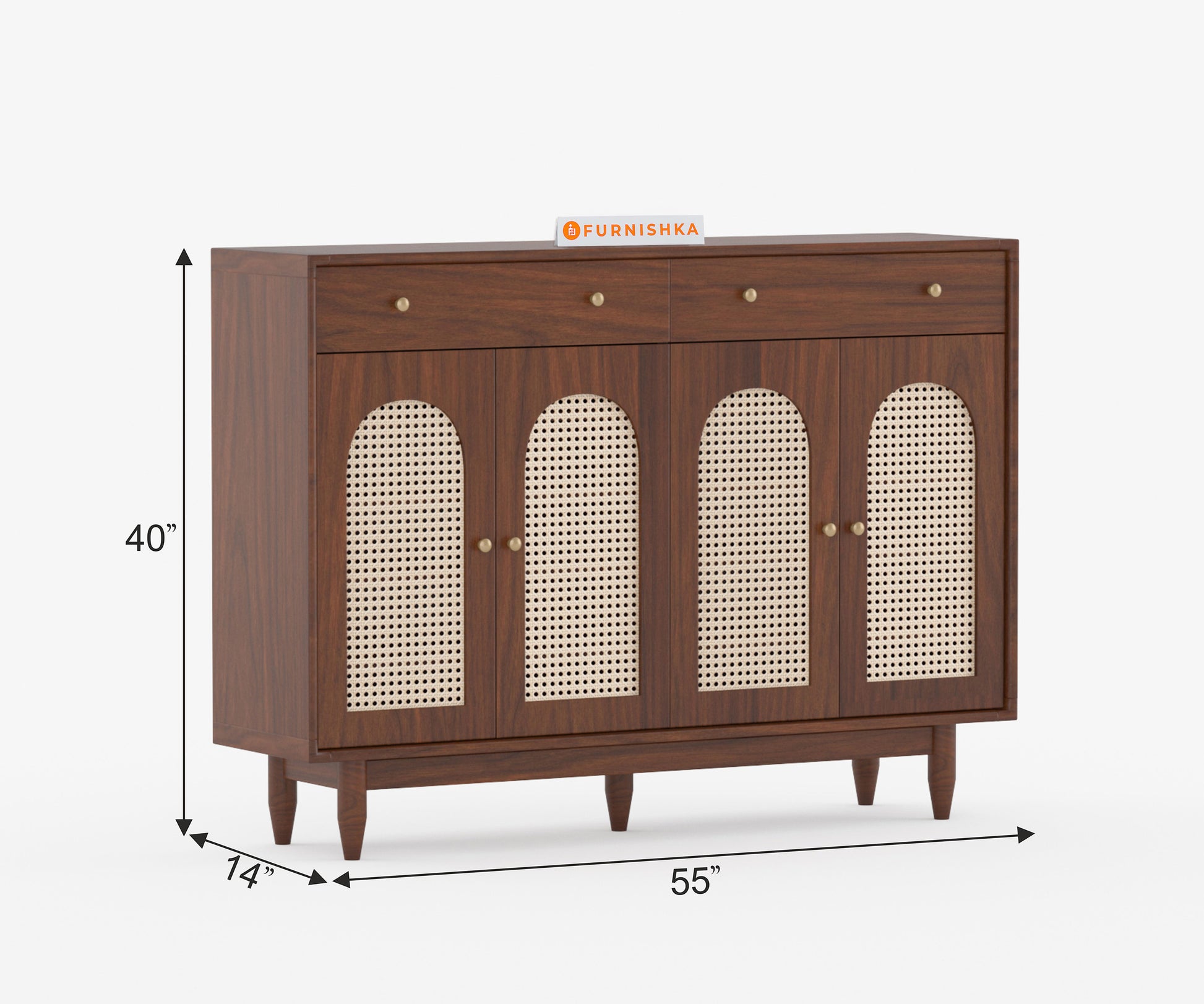 Smith Acacia Wood Four Door Cane Chest of Drawers - Furnishka 