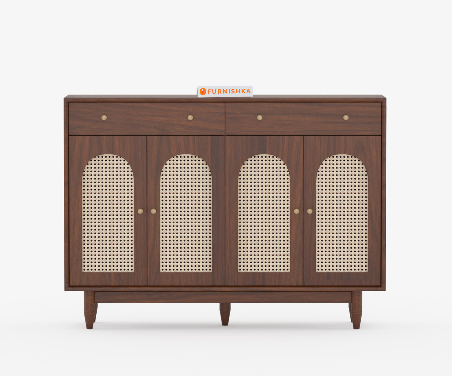 Smith Acacia Wood Four Door Cane Chest of Drawers - Furnishka 