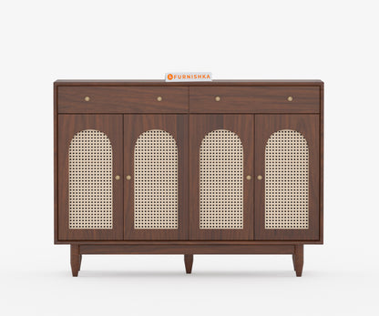 Smith Acacia Wood Four Door Cane Chest of Drawers - Furnishka 