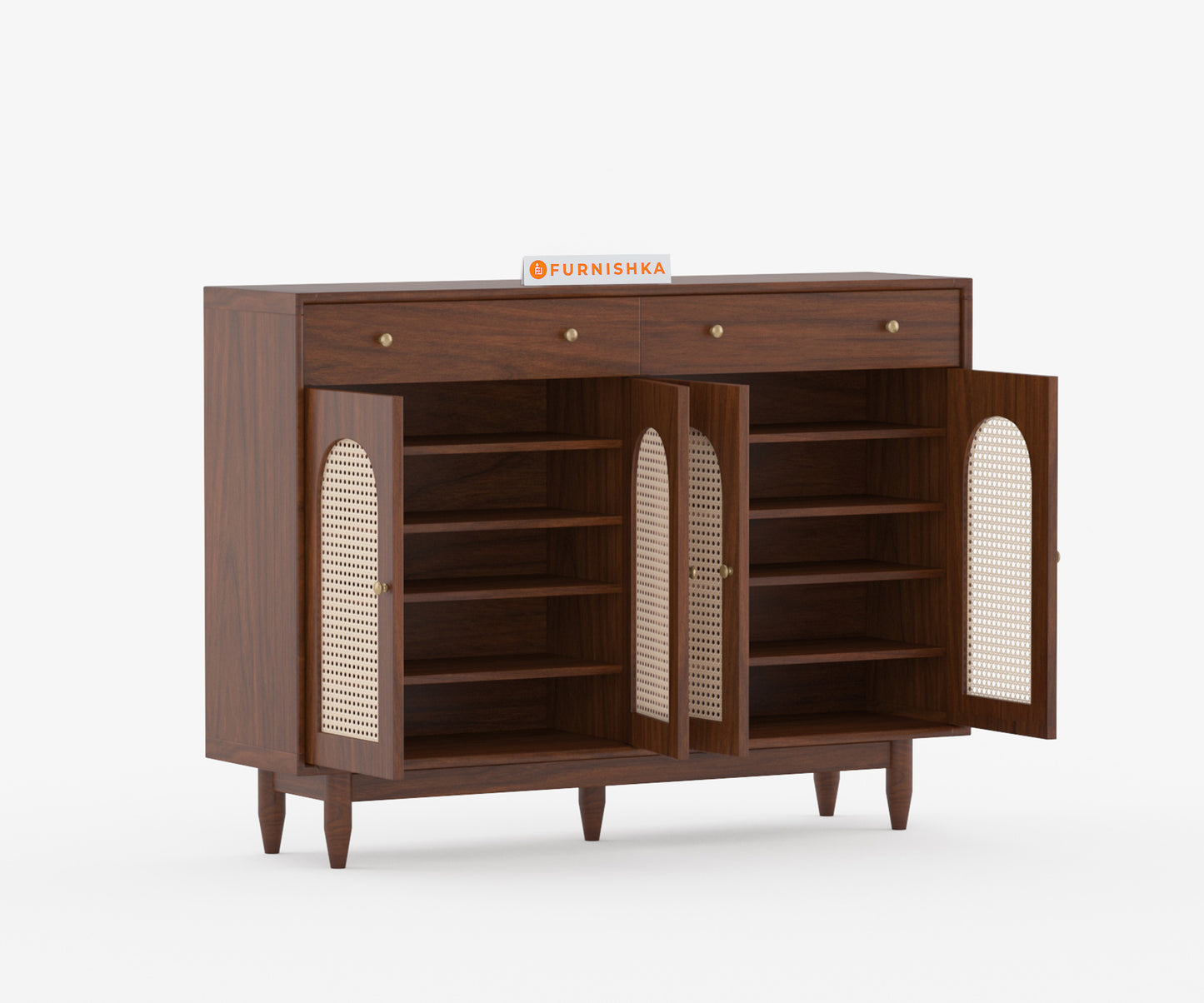 Smith Acacia Wood Four Door Cane Chest of Drawers - Furnishka 