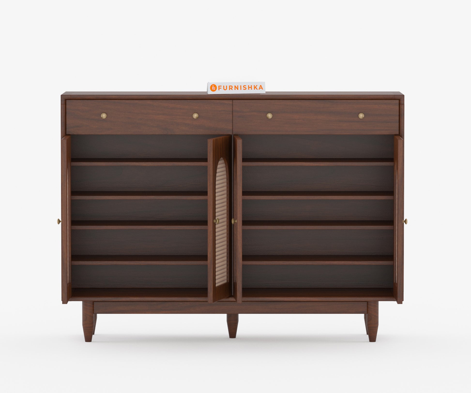 Smith Acacia Wood Four Door Cane Chest of Drawers - Furnishka 