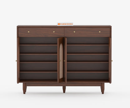 Smith Acacia Wood Four Door Cane Chest of Drawers - Furnishka 