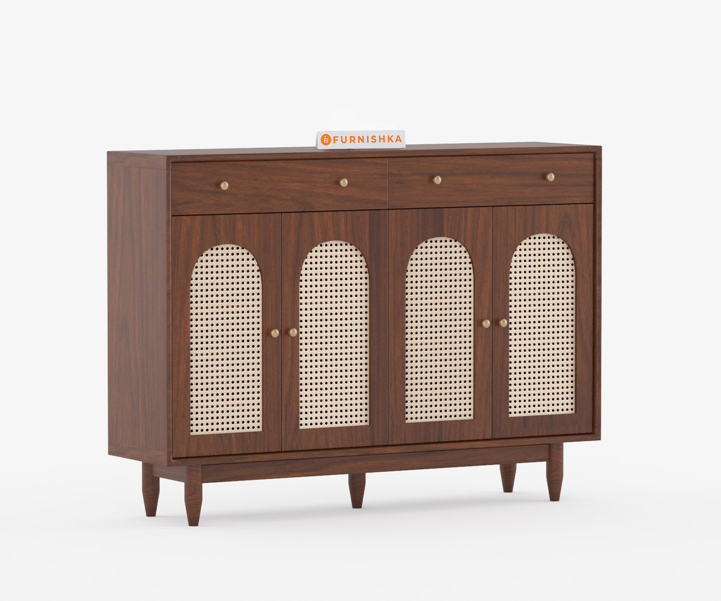 Smith Acacia Wood Four Door Cane Chest of Drawers - Furnishka 