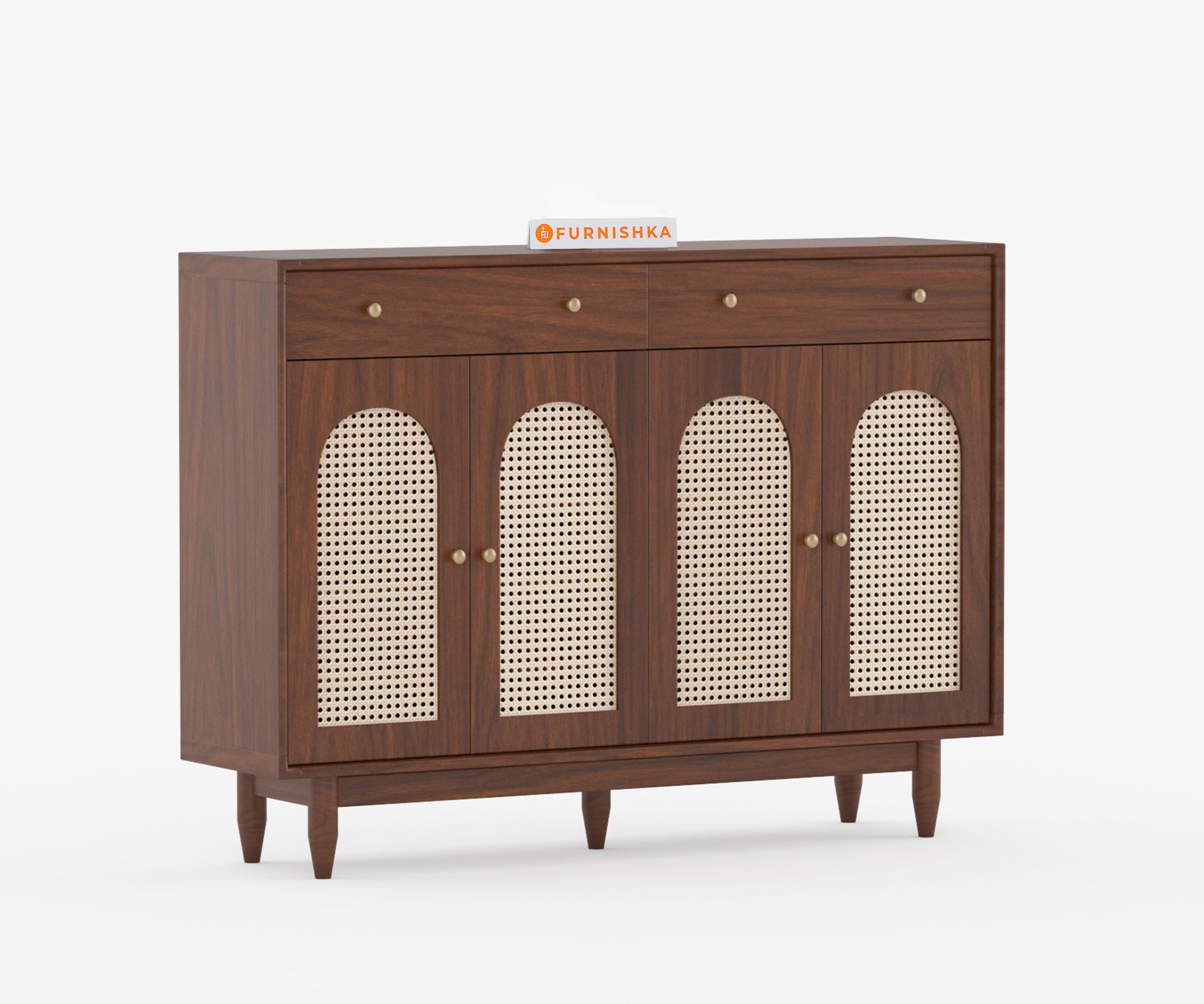 Smith Acacia Wood Four Door Cane Chest of Drawers - Furnishka 