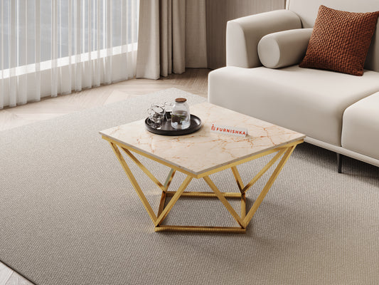 Solaia Coffee Table with ROSALIA GOLD Marble Top in  Gold Finish - Furnishka 
