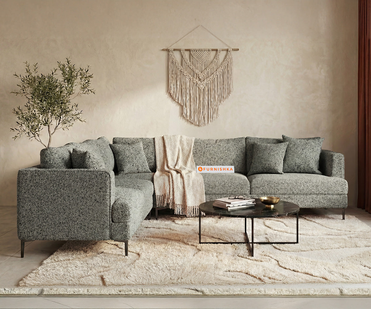 Solos corner sofa 3+Corner+2 seater with 1 side arm Sectional Sofa Anthology Fabric Green-LHS - Furnishka