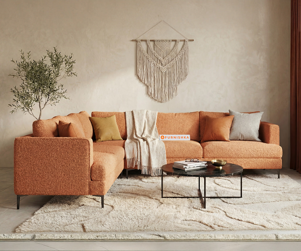 Solos corner sofa 3+Corner+2 seater with 1 side arm Sectional Sofa Anthology Fabric Orange-LHS - Furnishka