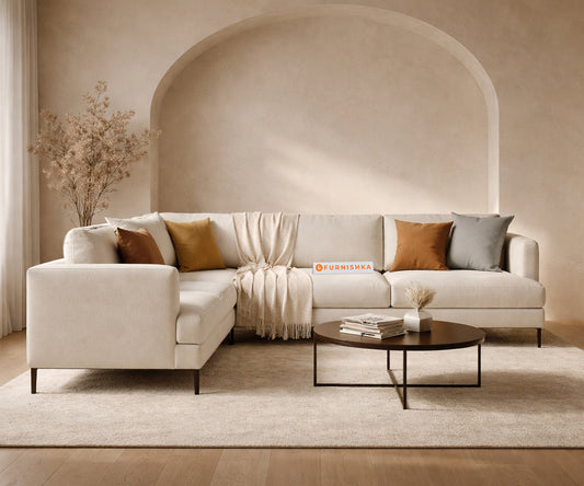 Solos corner sofa 3+Corner+2 seater with 1 side arm Sectional Sofa Light Beige - LHS - Furnishka