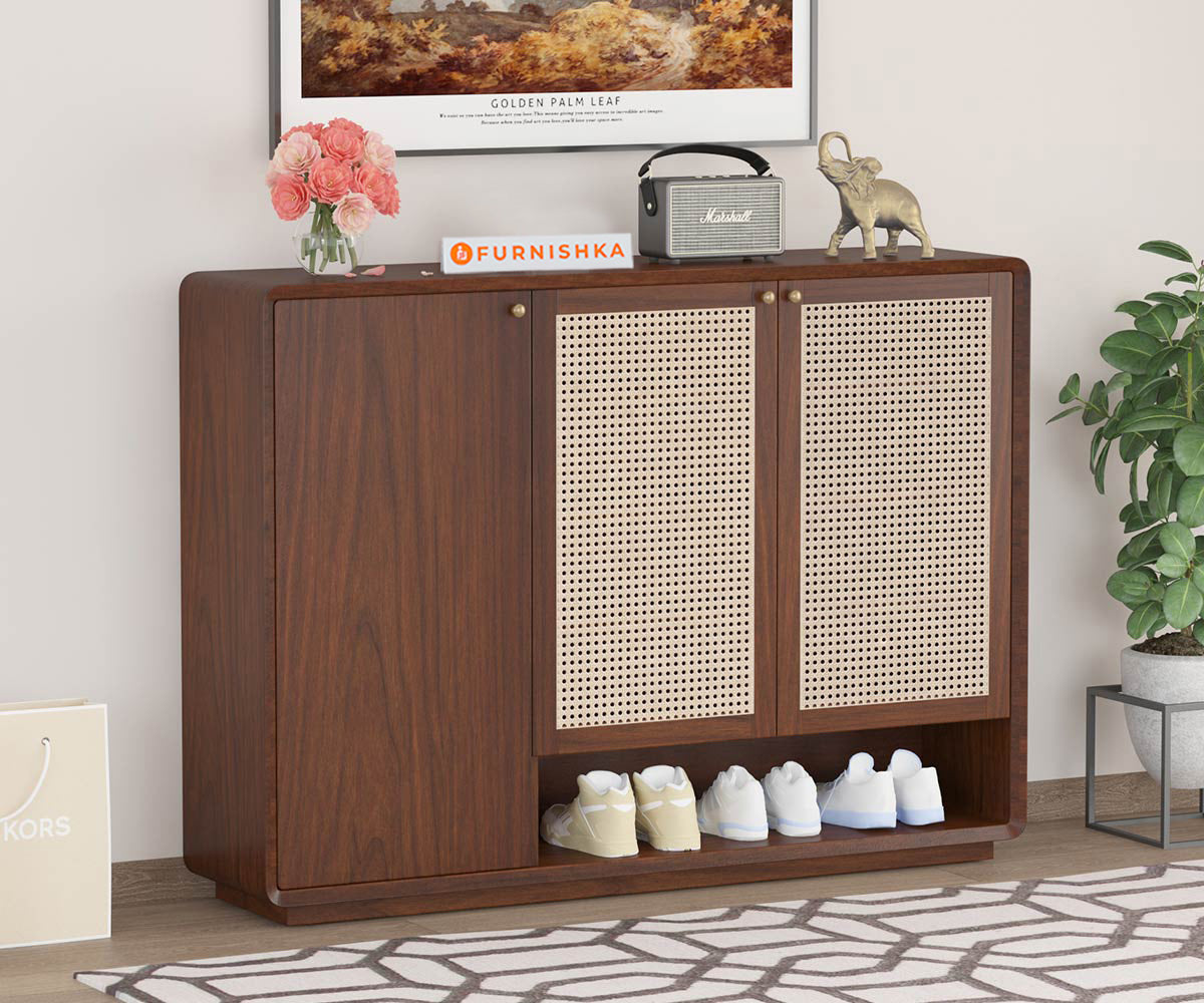 Starc Acacia Wood Cane Shoe Rack - Furnishka 