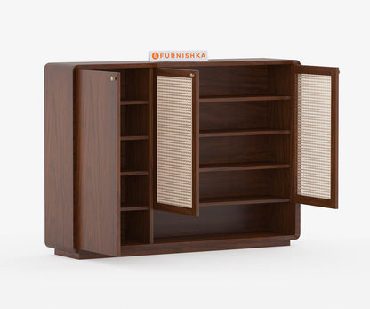 Starc Acacia Wood Cane Shoe Rack - Furnishka 